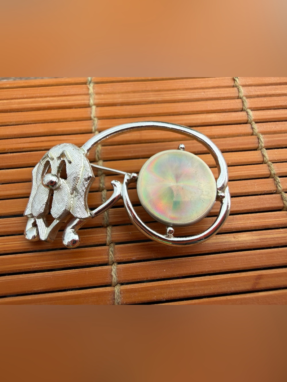 Rainbow Vintage Silver-Tone Dog Brooch Pin (Marked RAINBOW ©)